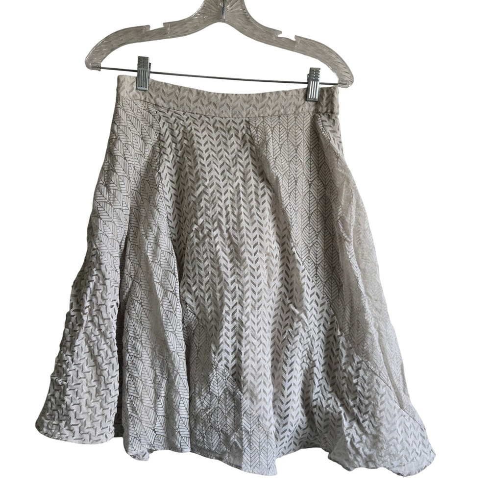 Maeve 6 A-Line Skirt Womens Beige Excellent Burnout Geometric Leaf Linen Blend